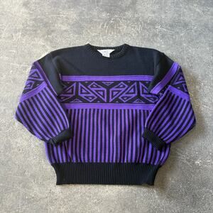 Vintage Profile Ski Oversized Cardigan Sweater Womens S Black Purple Fair Isle